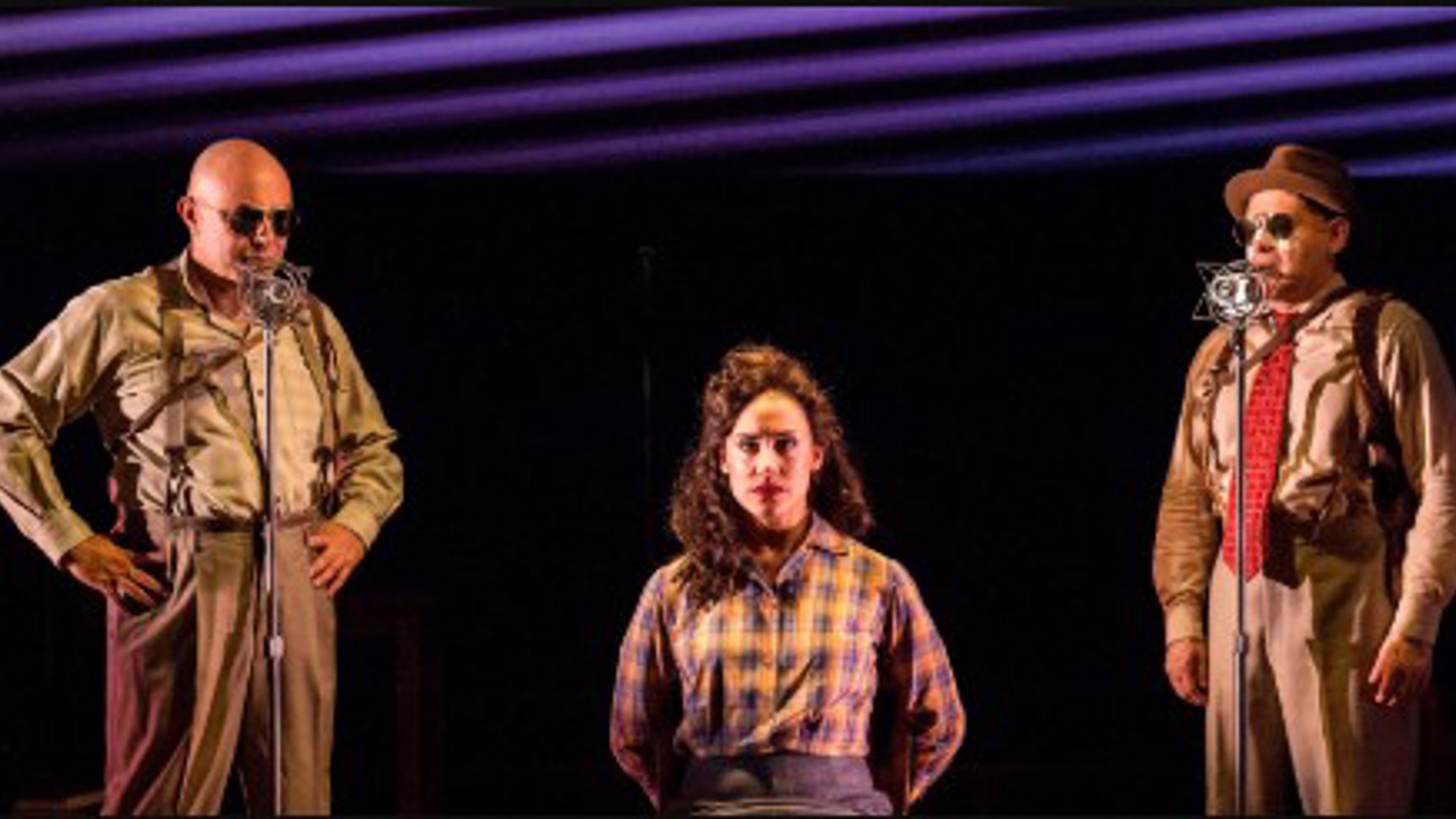 actors on stage at the Kirk Douglas theatre performing a revised take on Chavez Ravine