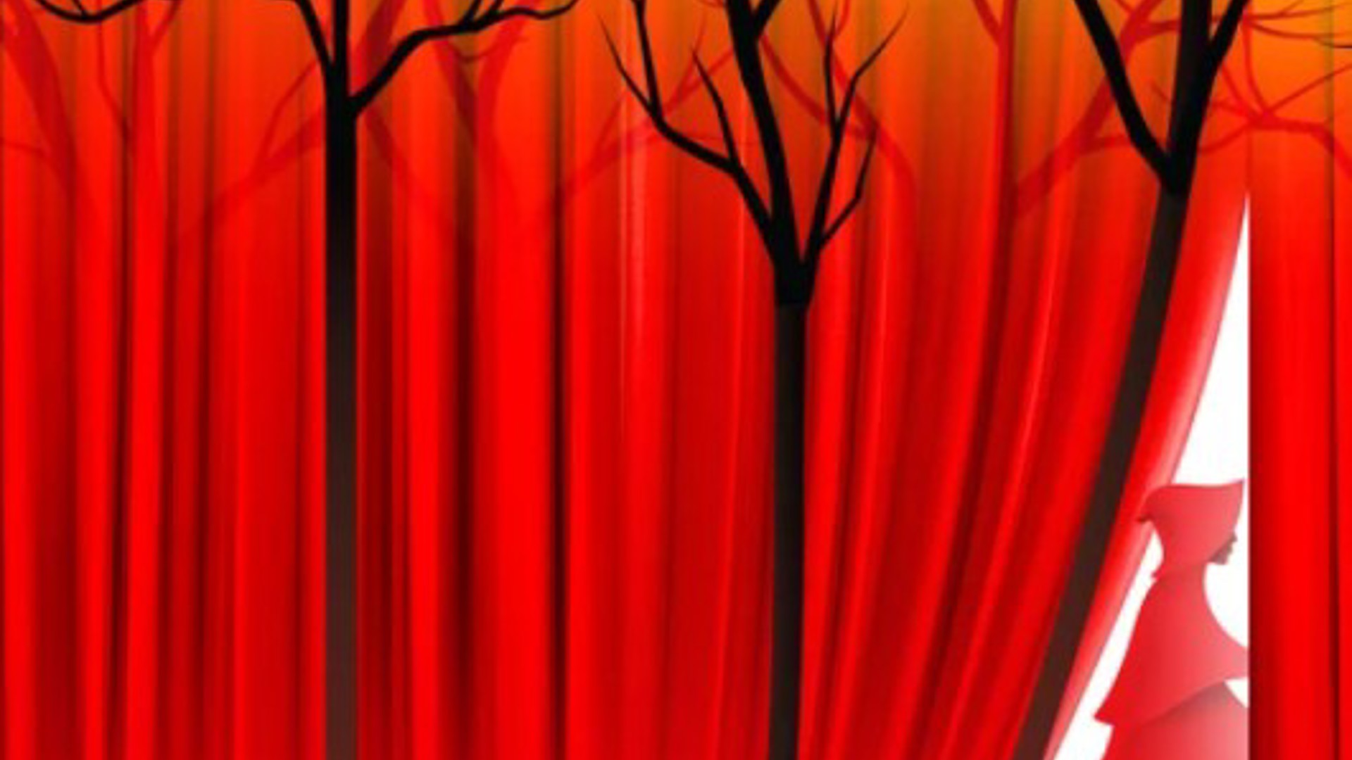 little red riding hood walking away from a red forest
