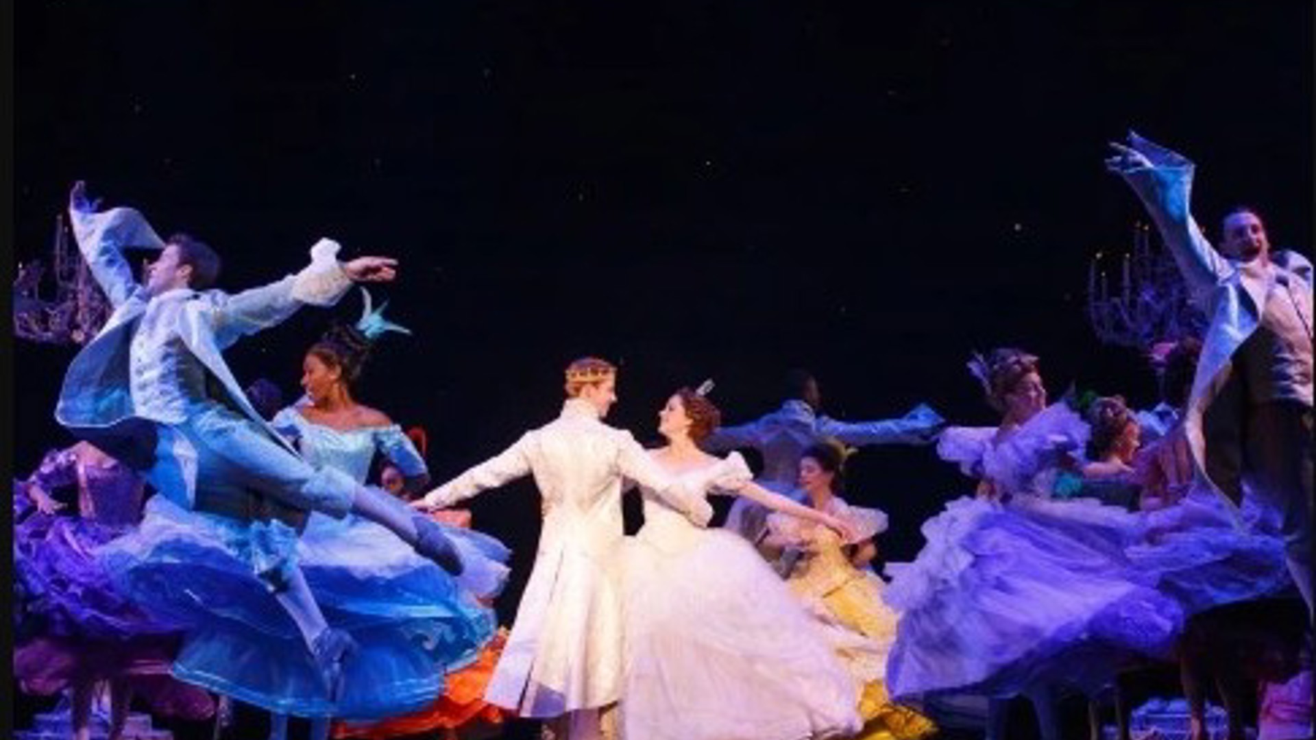 the cast of Cinderella in stage in the ballroom dance scene