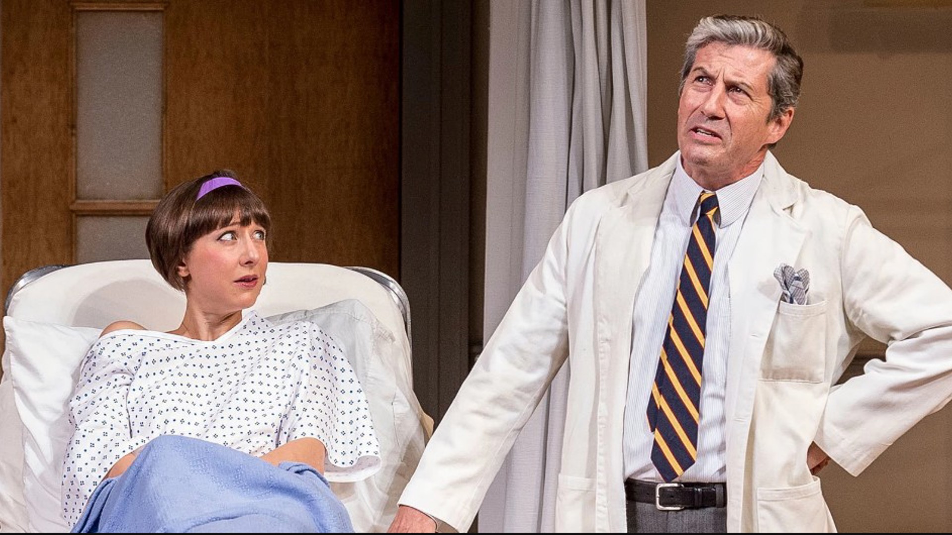 Sarah Manton and Charles Shaughnessy in a production photo of What The Butler Saw