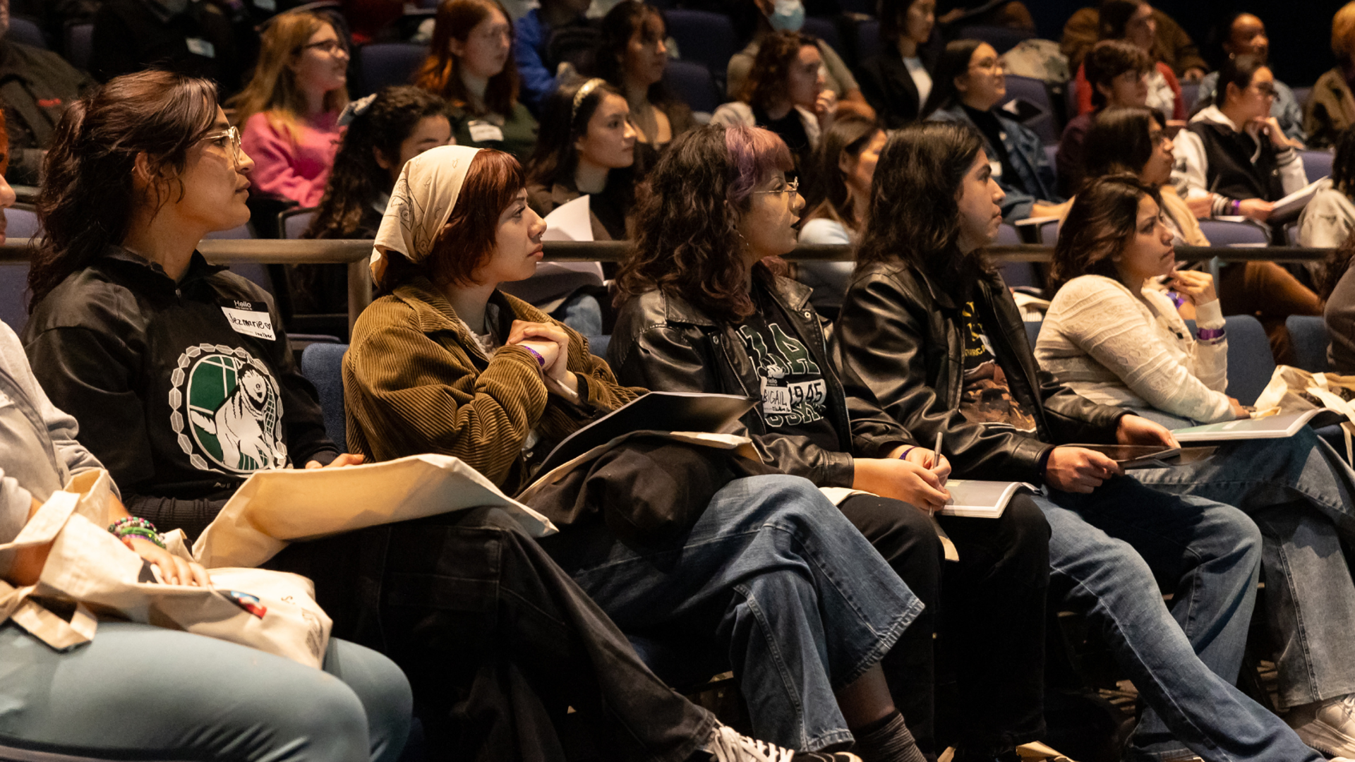 Group of students learn about theatre administration.