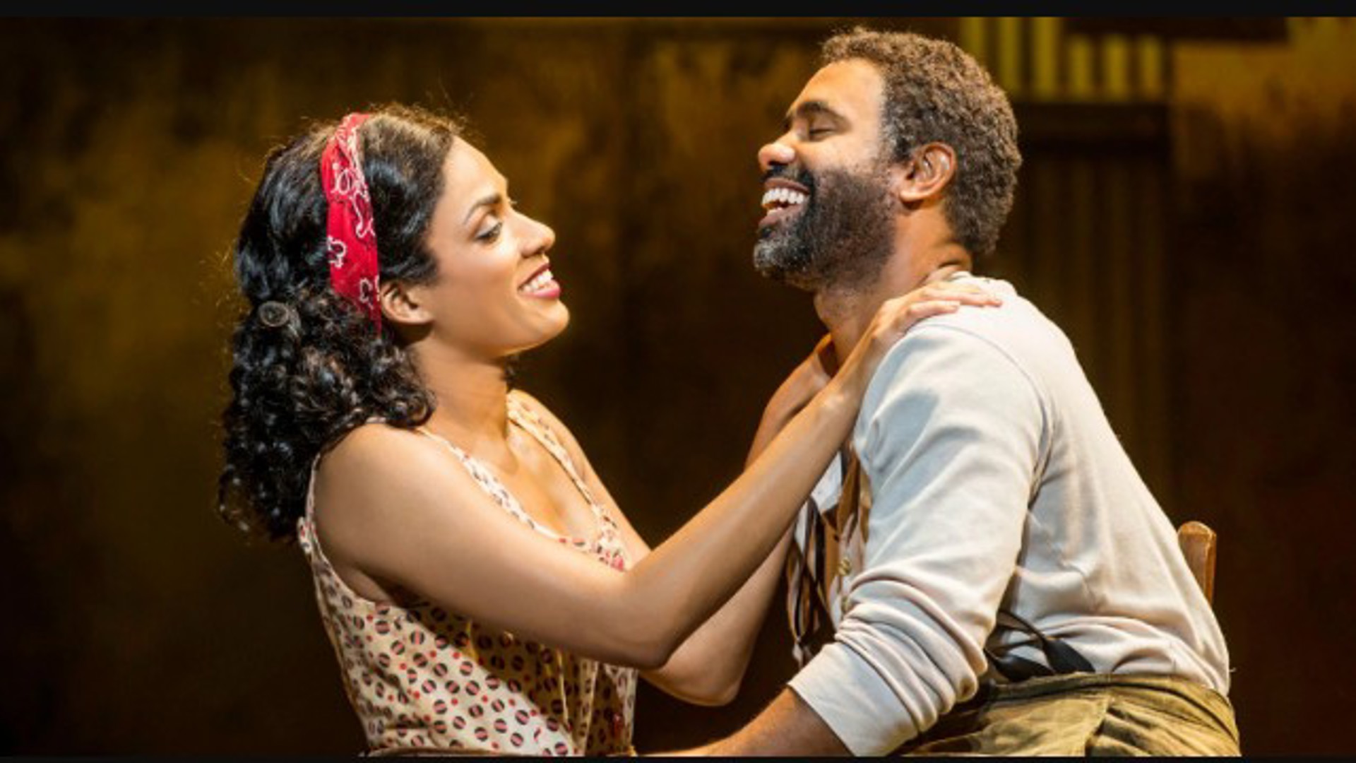 actors playing Porgy and Bess in costume on set at the Ahmanson