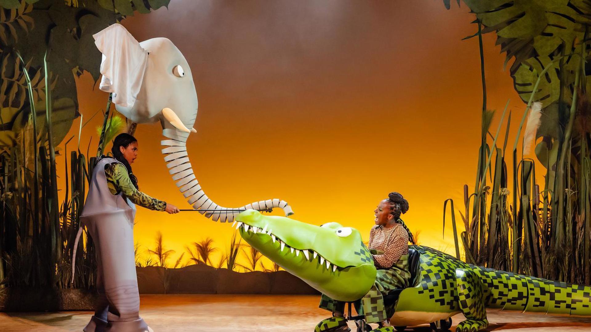 An elephant fights with The Enormous Crocodile.