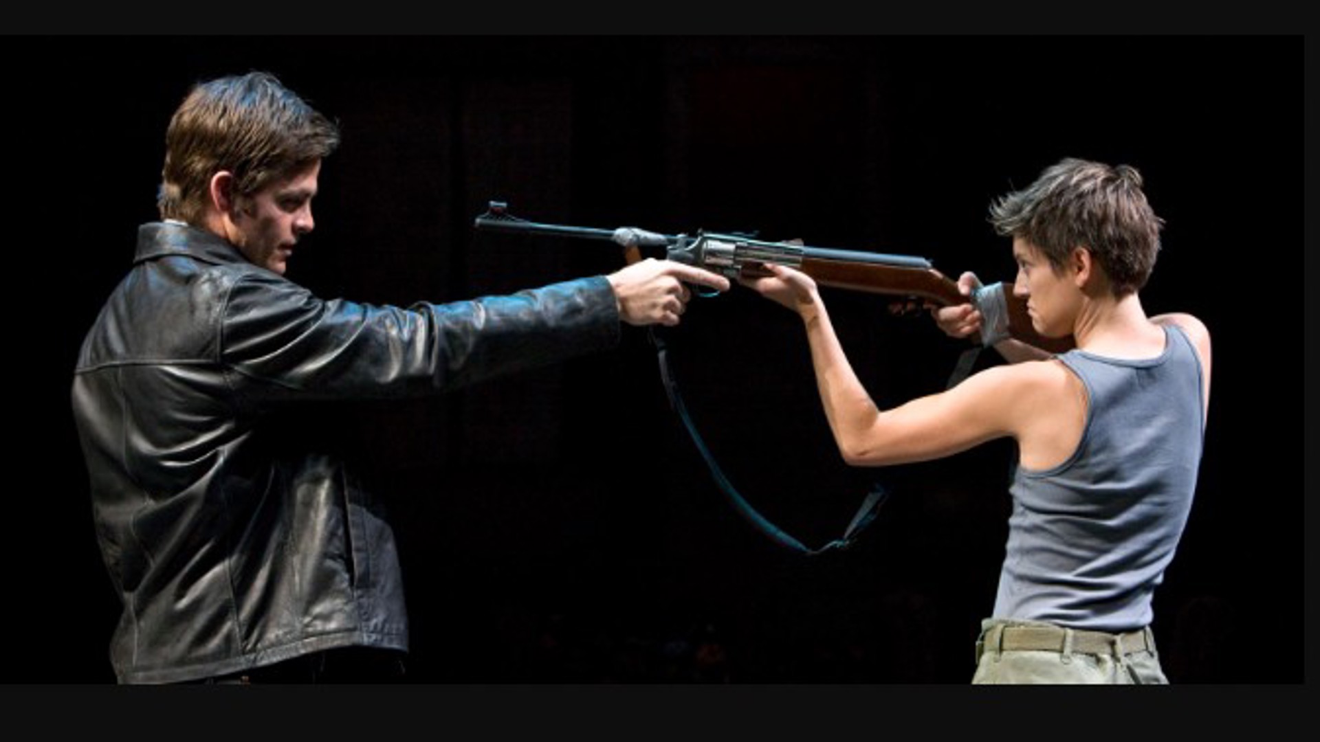 Chris Pine and another actor performing in The Lieutenant Of Inishmore