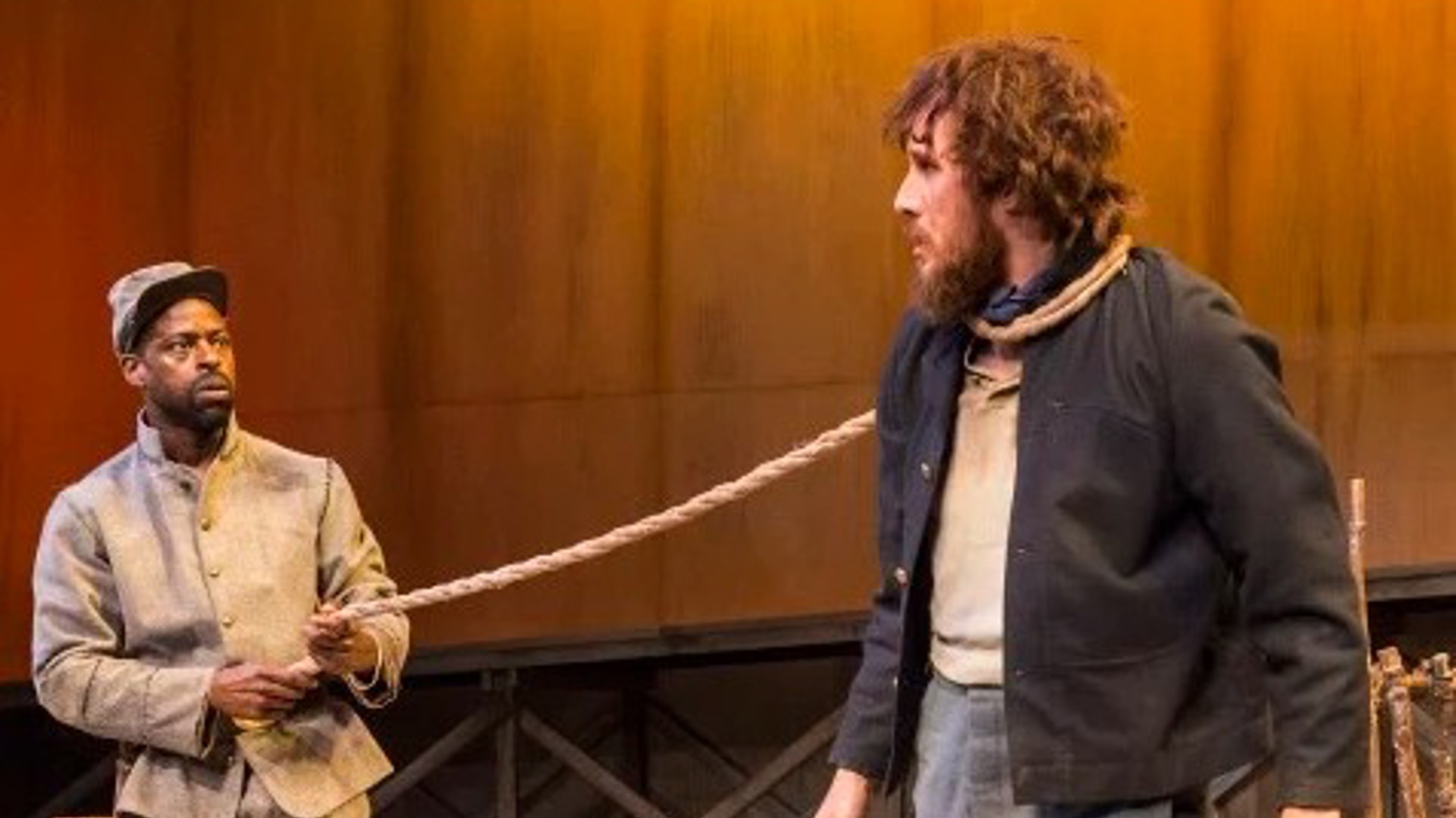 two actors dressed in civil was military costumes for the theatre production of Father Comes Home From The Wars