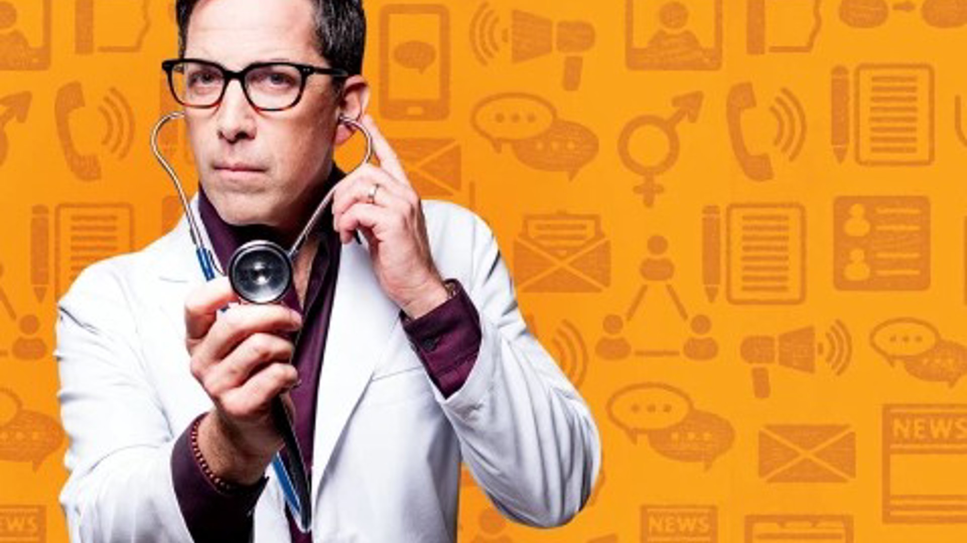 Dan Bucatinsky dressed as a doctor in the theatre production of Quack